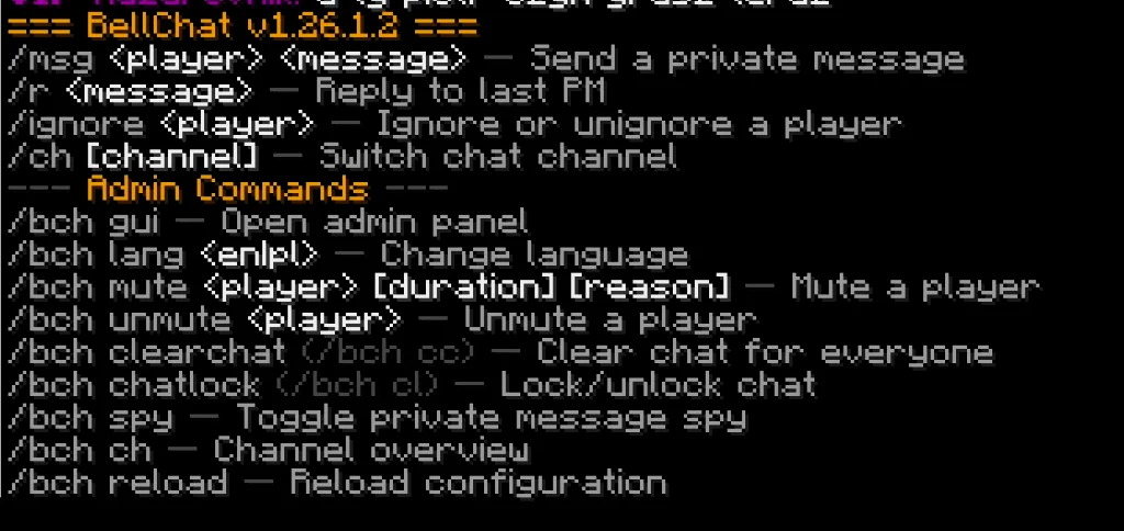BellChat command list