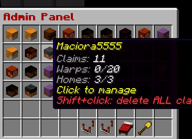 Player admin panel