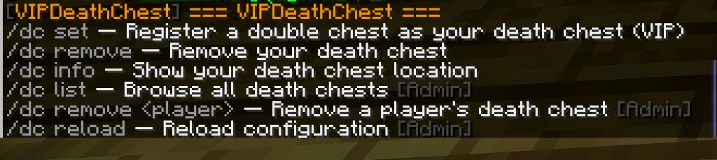 VIPDeathChest commands